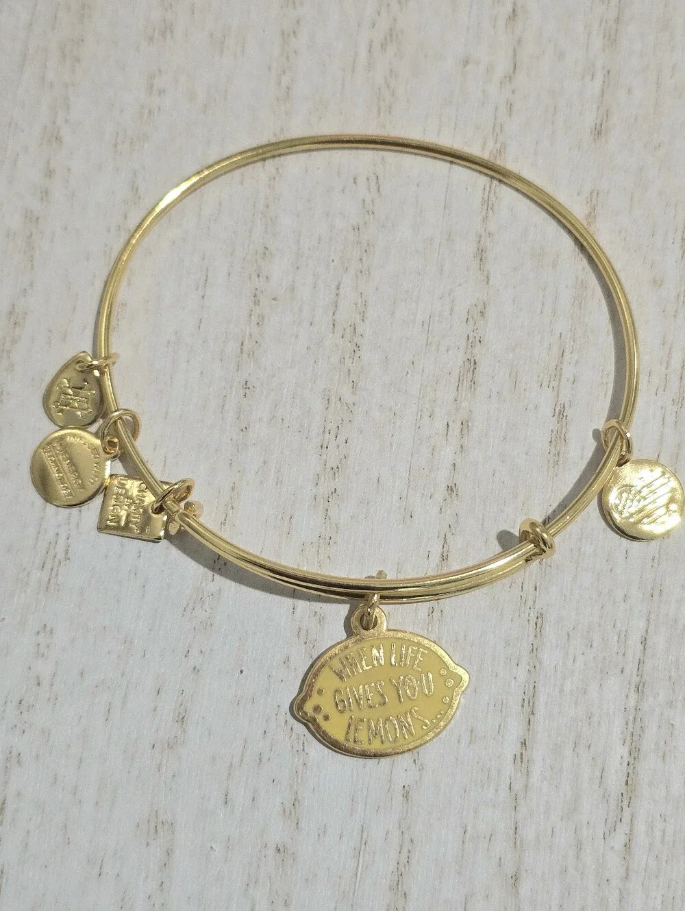 Alex and Ani Gold Tone Charm Bangle with Lemon Motto